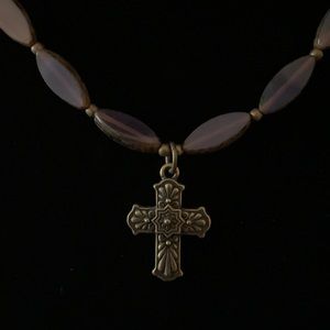 Cross and purple bead necklace